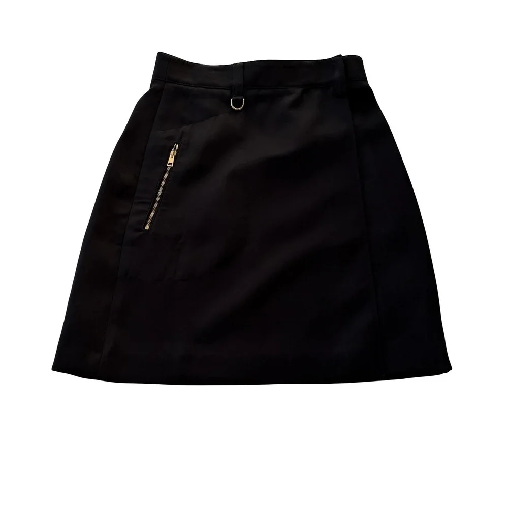 Tory Burch Wrap Skirt Womens 0 Black A-Line Zip Pocket D-Ring Gold Hardware‎ Y2K